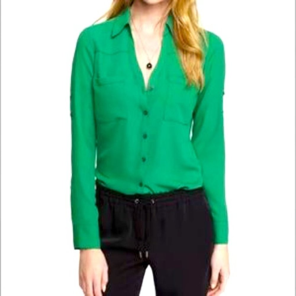 Express Green Portofino Button Down Shirt Size Small Petite
